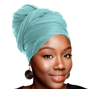 Green Turban Headwrap Women African Turban Stretch Head Wraps Extra Long Ultra…